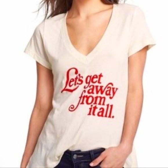 NWT Wildfox deep v-neck graphic tee t-shirt "lets get away from it all" LARGE - Picture 2 of 9